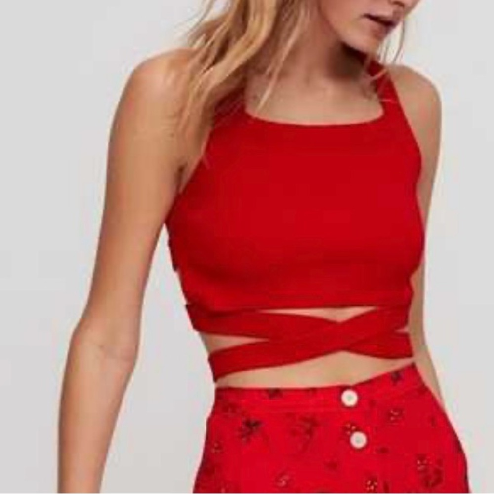Aritzia Cayenne Red knit crop top